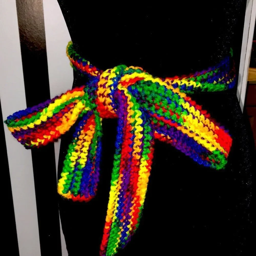 Rainbow Multicolored Handmade Crochet Knitted Belt One Size Fits Most Small-XL